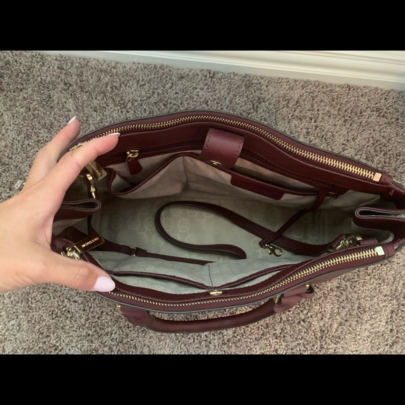 MICHAEL KORS Hope Leather Large Satchel Bag Crossbody Handbag (Merlot) - Picture 3 of 5